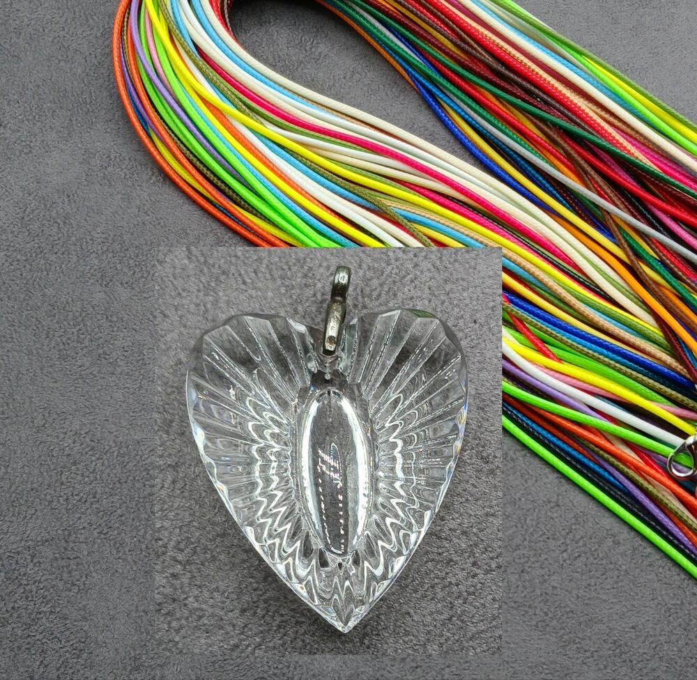 Vtg Waterford Crystal Faceted Heart Pendant w/choice of Waxed Cord Necklace